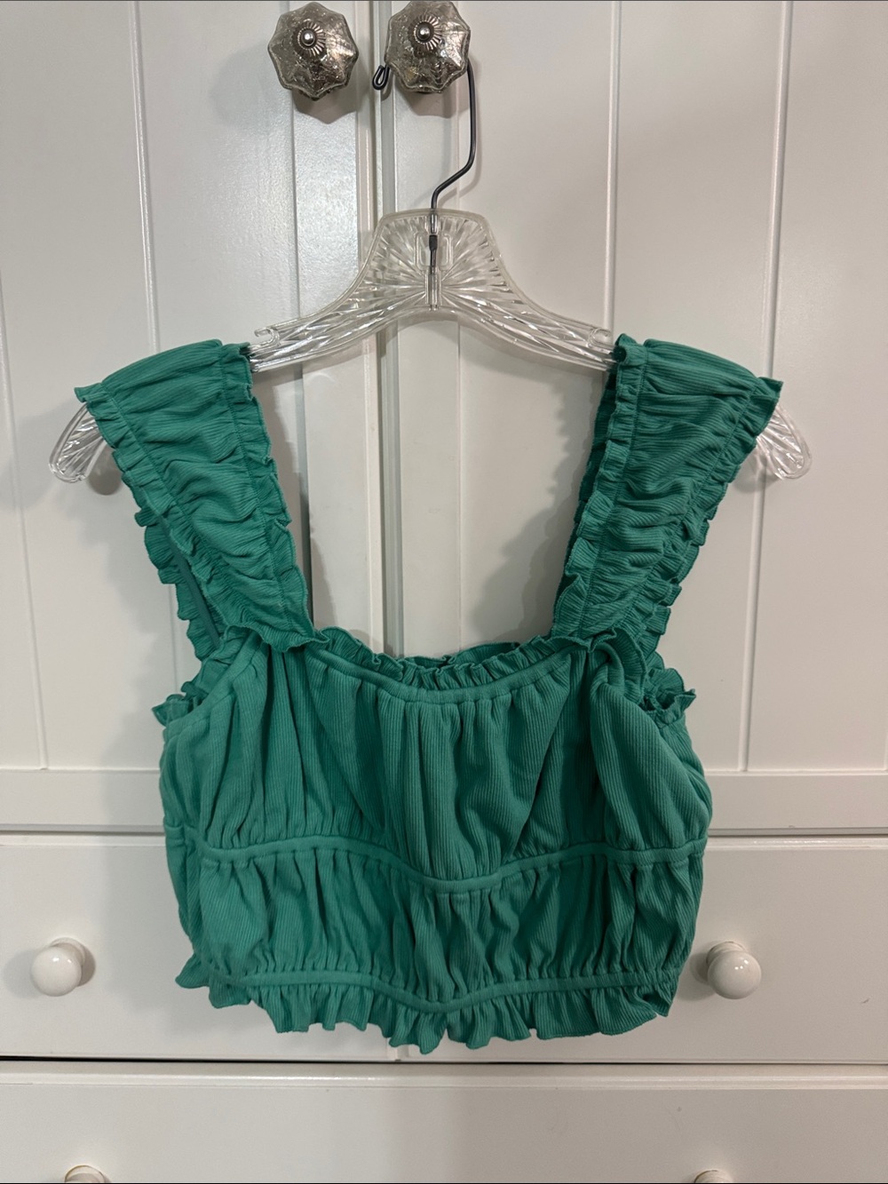 Listicle Teal Ruffle Strap Crop Top